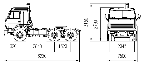 тягач КАМАЗ-54112 габаритные размеры